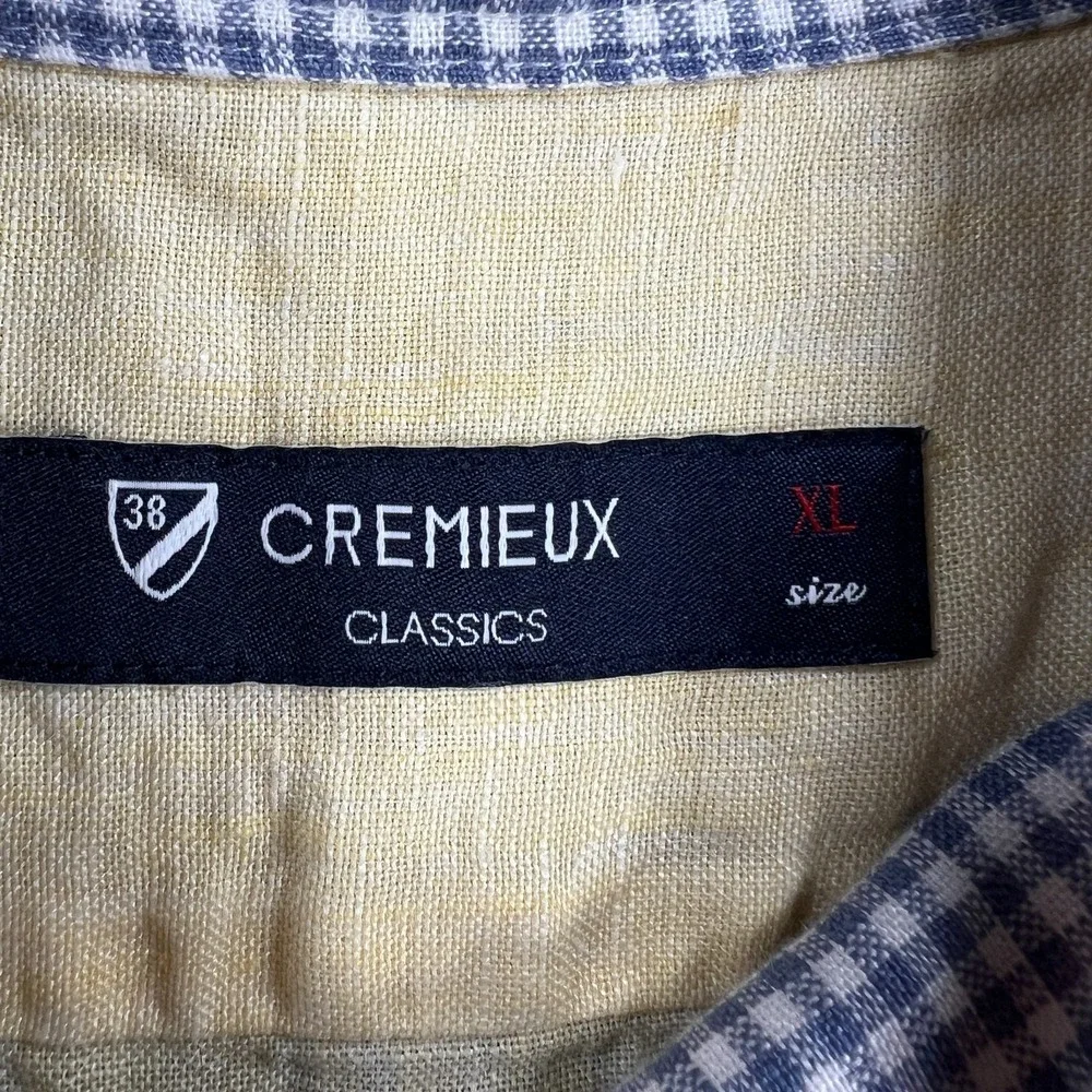 Cremieux Shirt‎ Mens XL Extra Large Yellow Linen Short Sleeve Button Down Casual